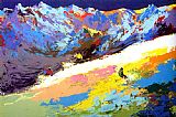 Leroy Neiman Canvas Paintings - High Altitude Skiing